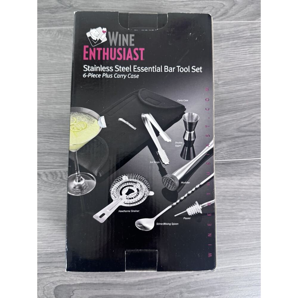 Wine Enthusiast Stainless Steel Essential Bar Tool Set 6 piece & Carry Case